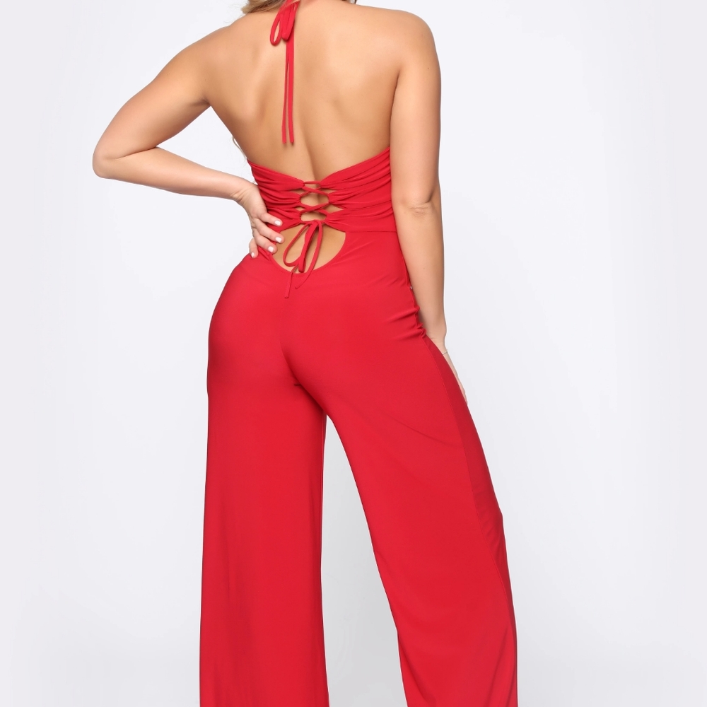 Weekend In Miami Halter Jumpsuit - Red - Picture 4 of 5